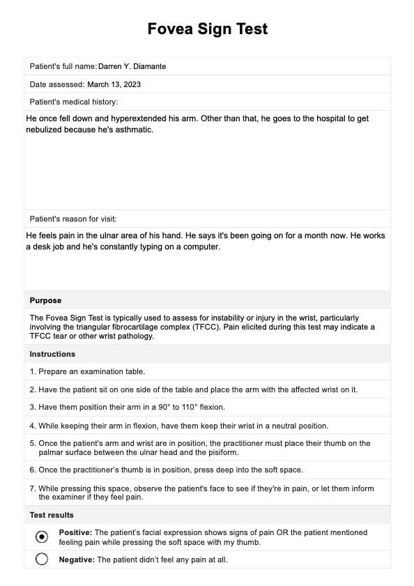 Fovea Sign Test PDF Example