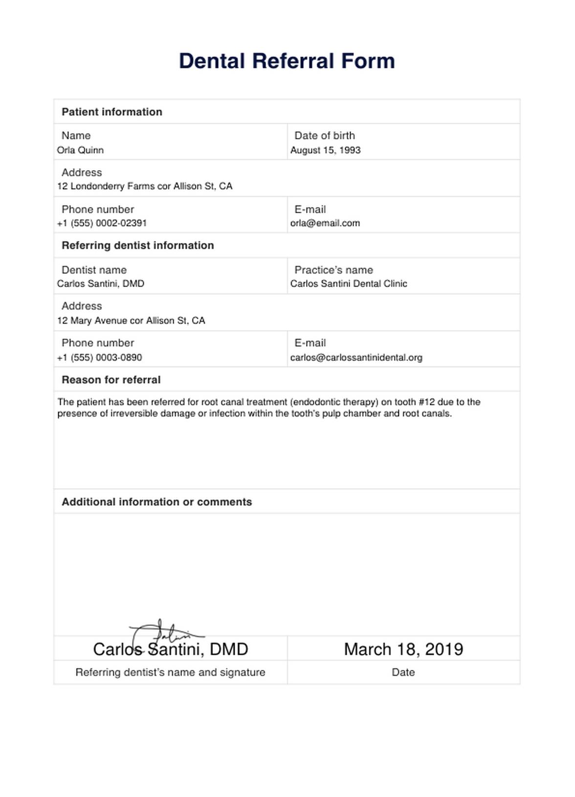 Free Dental Referral Form Template PDF Example