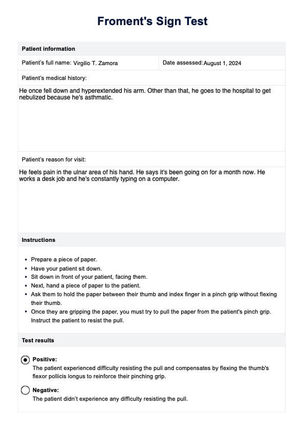 Froment's Sign Test PDF Example