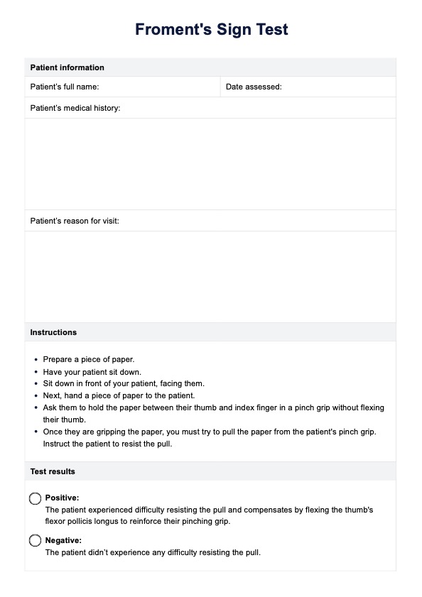 Froment's Sign Test PDF Example