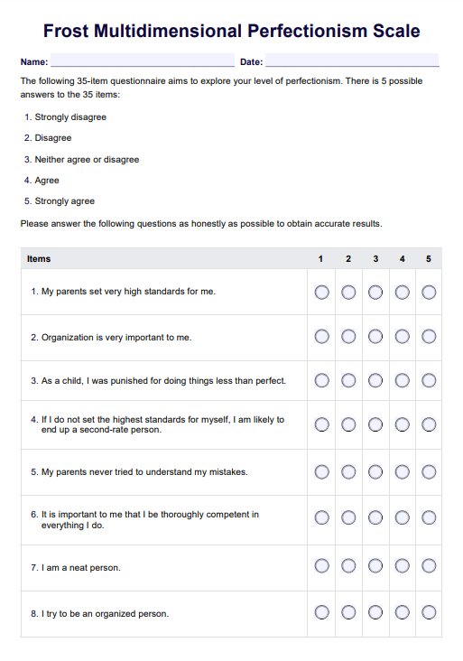 Frost Multidimensional Perfectionism Scale PDF Example