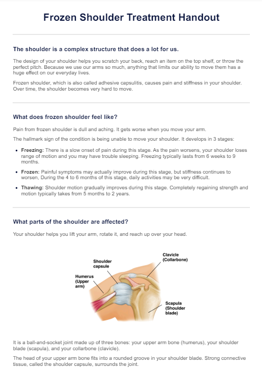 Frozen Shoulder Treatment Handout PDF Example