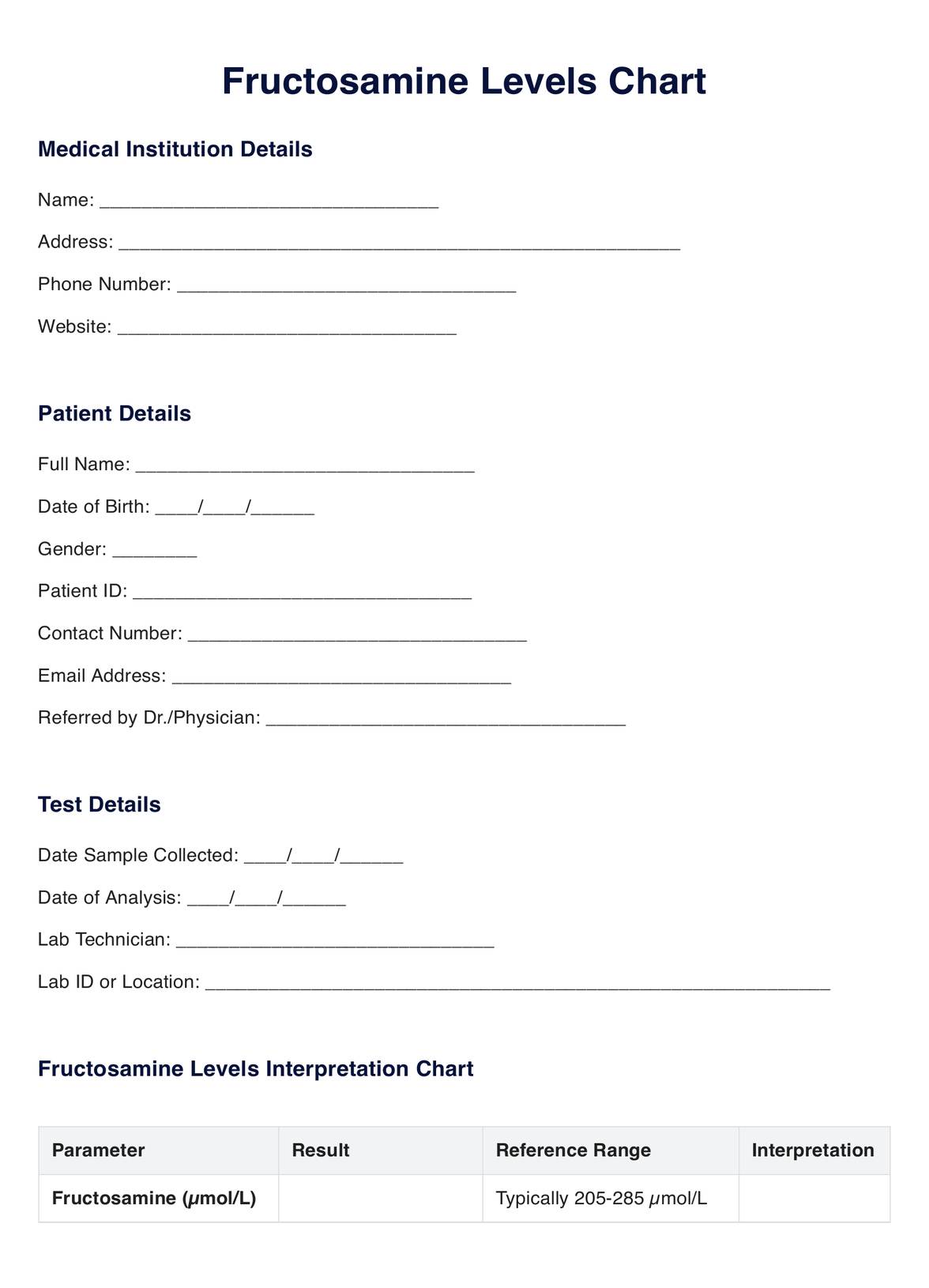 Fructosamine Levels PDF Example