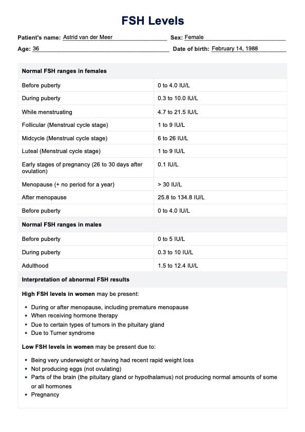 FSH Levels PDF Example