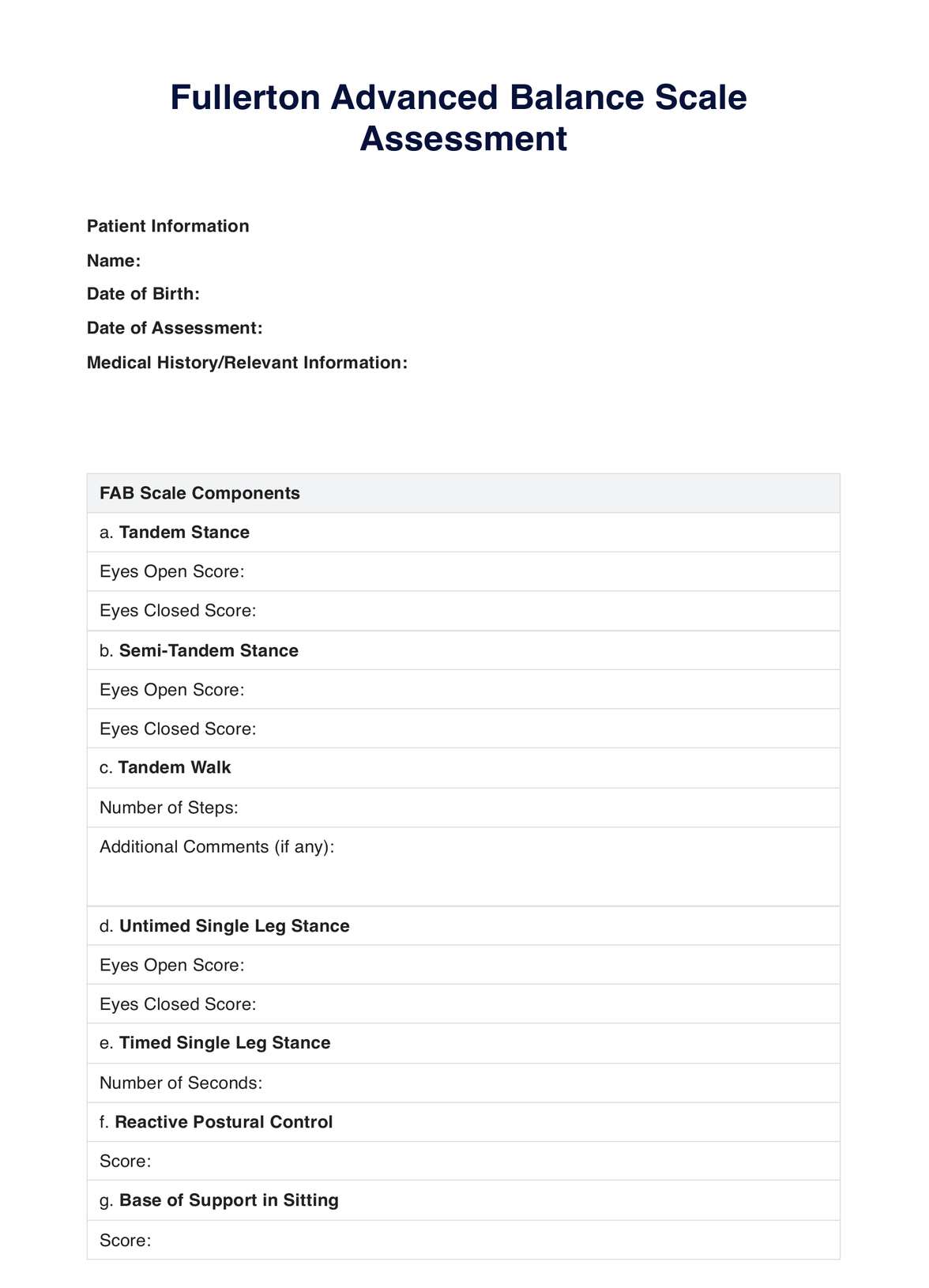 Fullerton Advanced Balance (FAB) Scale PDF Example