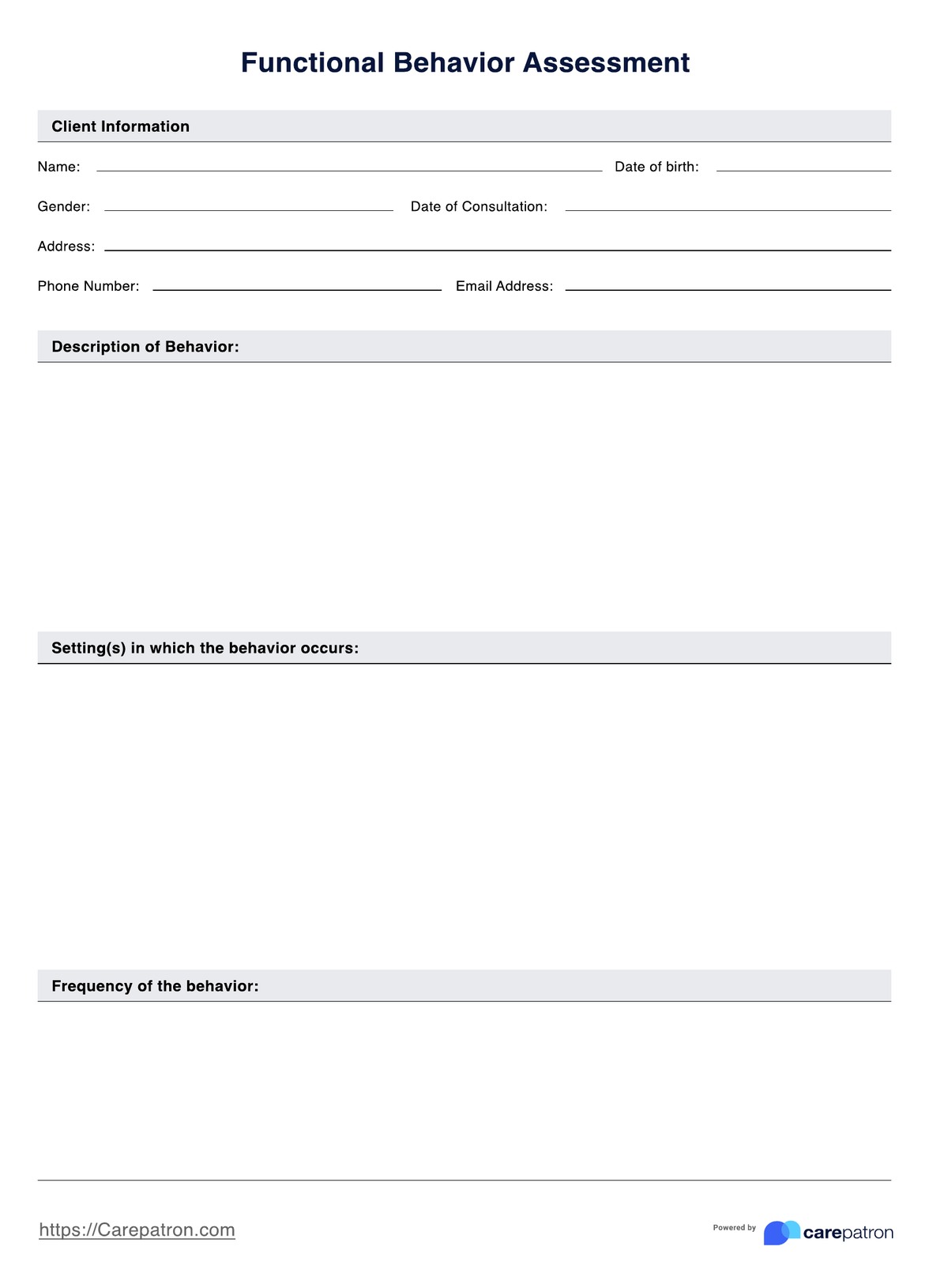 Functional Behavior Assessment PDF Example