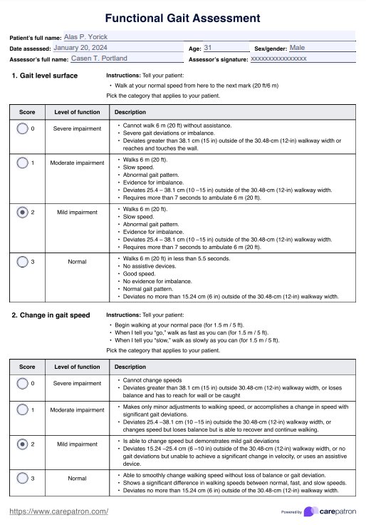 Formulario de evaluación funcional de la marcha (FGA) PDF Example