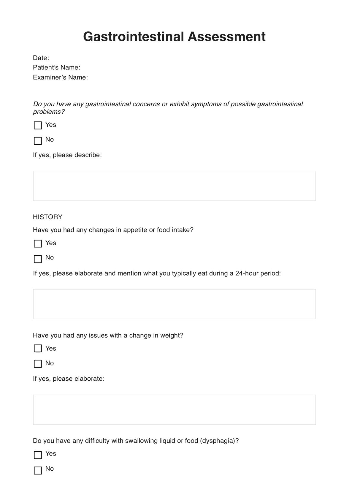 Gastrointestinal Assessment PDF Example