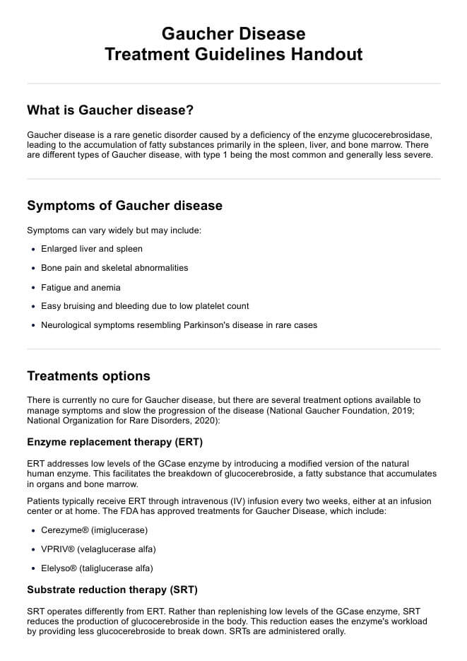 Gaucher Disease Treatment Guidelines PDF Example