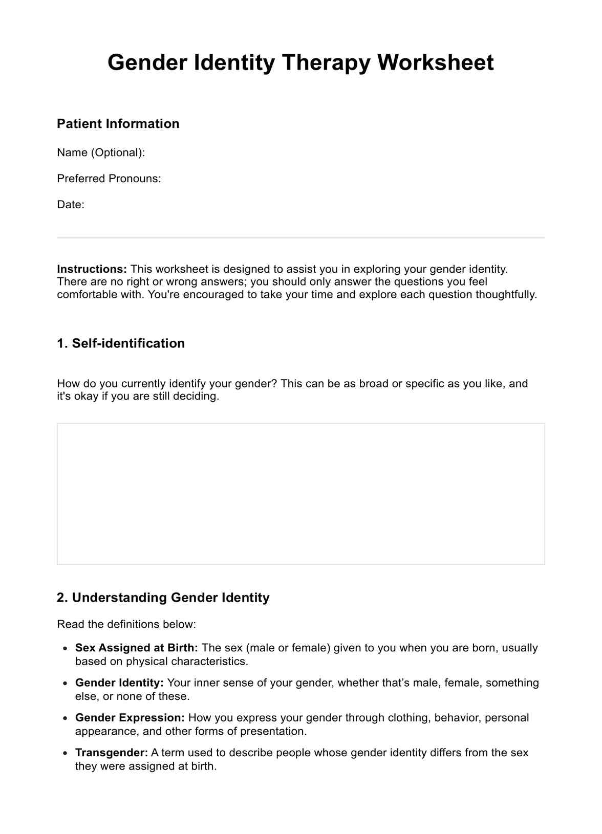 Gender Identity Therapy Worksheet PDF Example