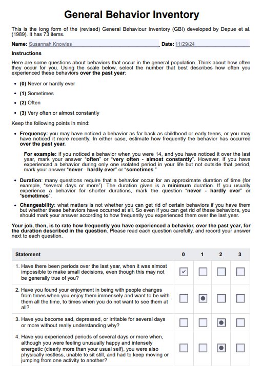 General Behavior Inventory (GBI) PDF Example