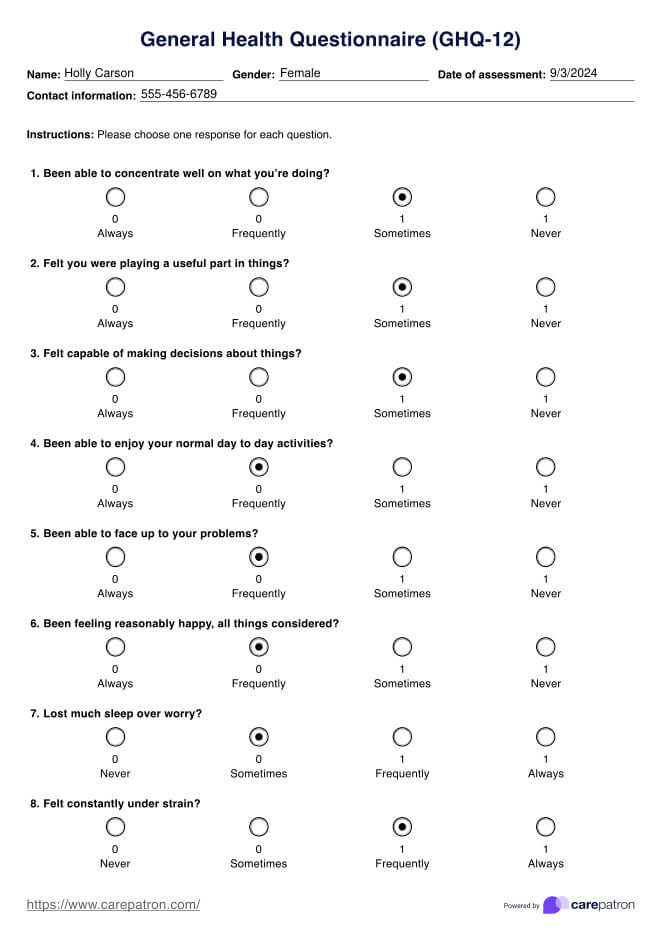 Cuestionario de salud general (GHQ-12) PDF Example