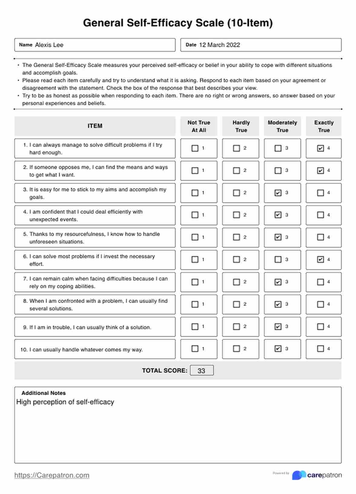 Escala de Autoeficacia general (EAG) PDF Example