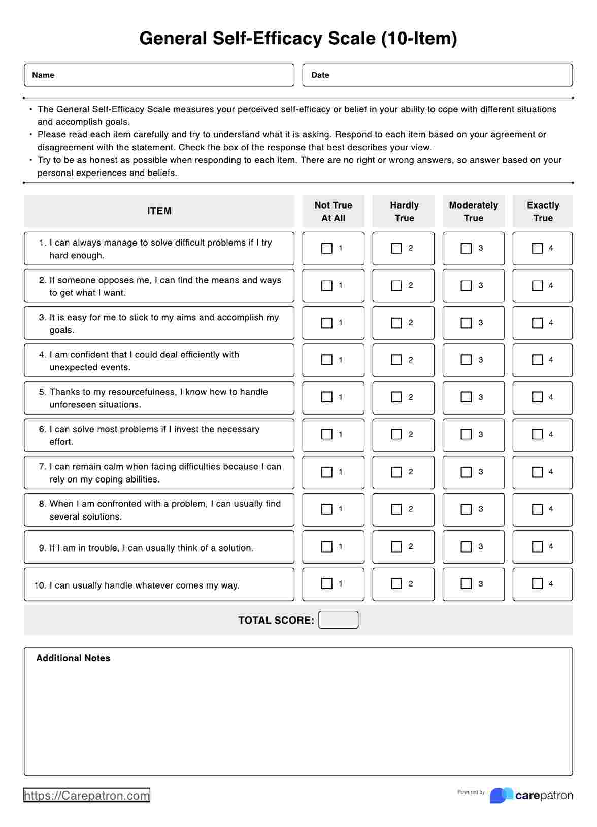 General Self-Efficacy Scale (GSE) PDF Example