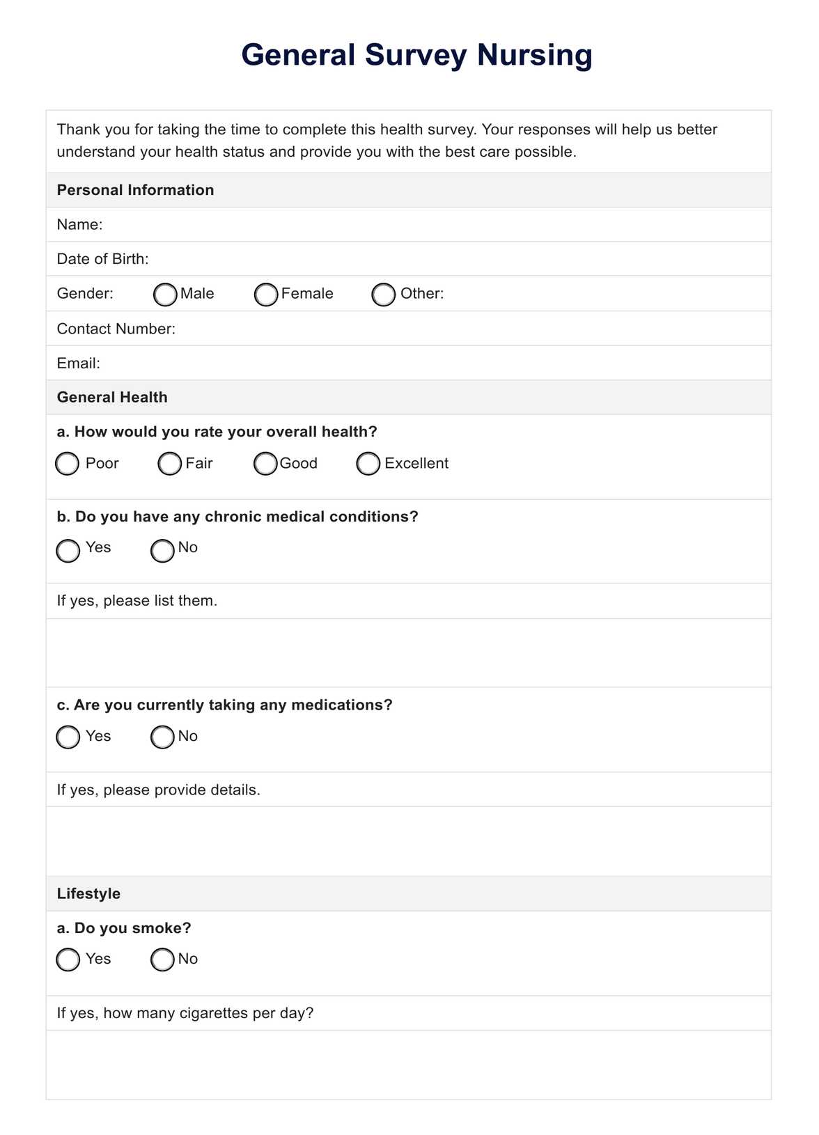 General Survey Nursing PDF Example
