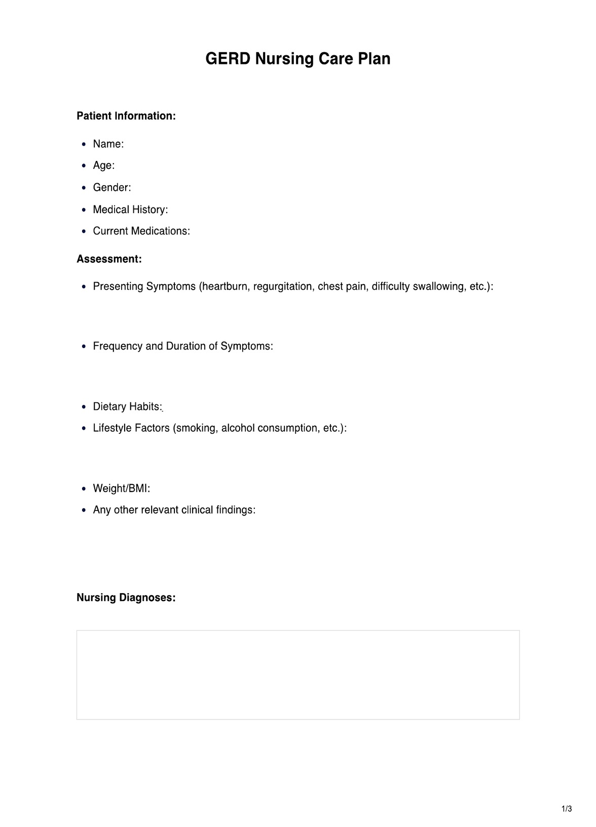 Gerd Nursing Care Plan PDF Example