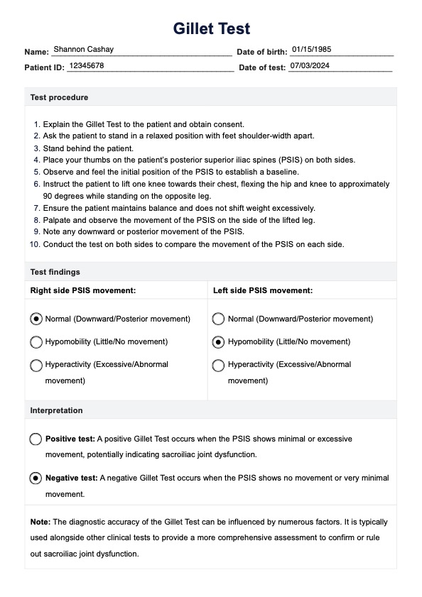 Gillet Test PDF Example