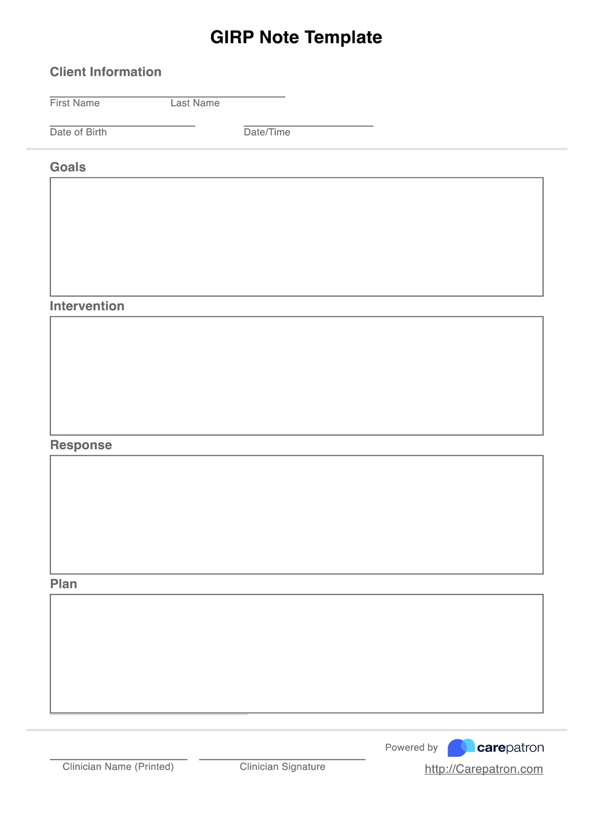 GIRP Notes Template PDF Example
