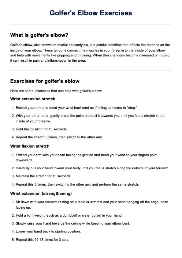 Golfer's Elbow Exercises Handout PDF Example