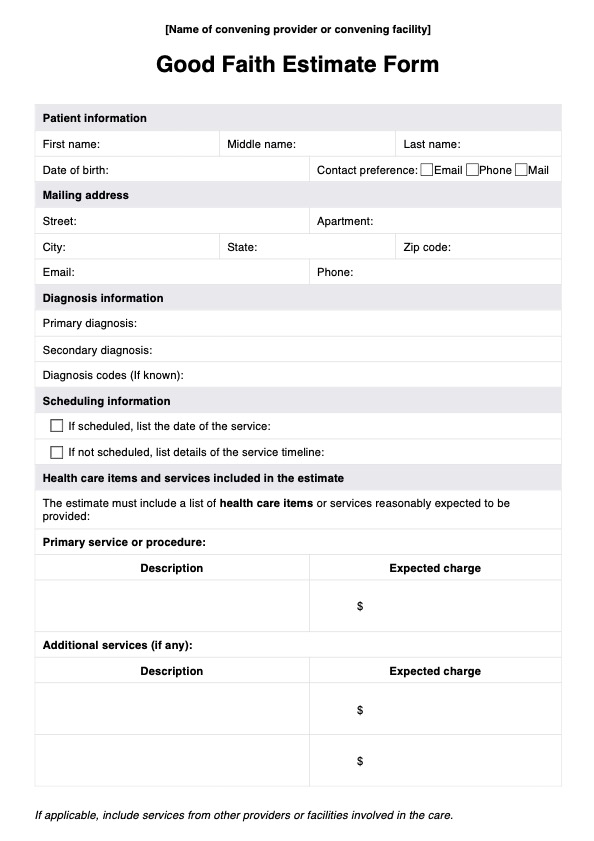 Ejemplo de estimación de costo de tratamientos médicos de buena fé PDF Example