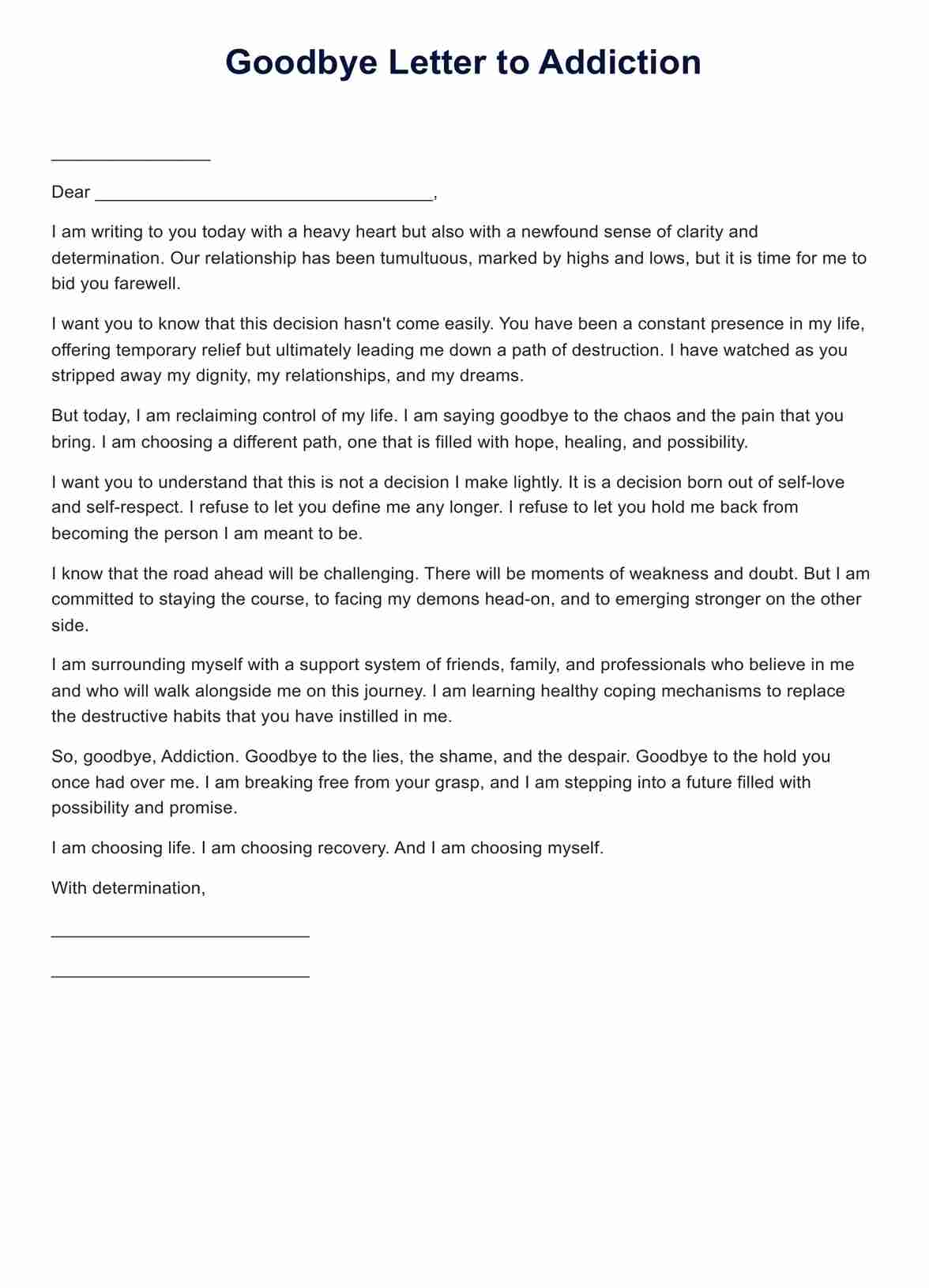 Goodbye Letter to Addiction PDF Example