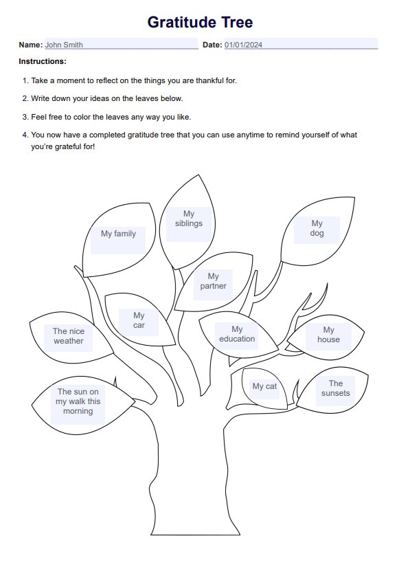 Gratitude Tree Template PDF Example