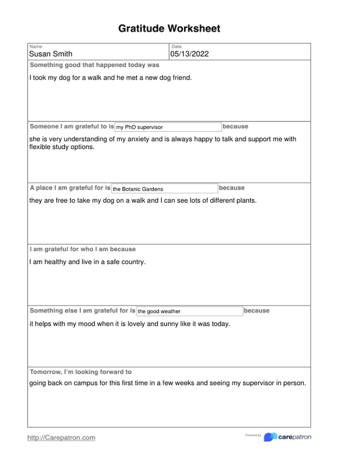 Gratitude Worksheets PDF Example