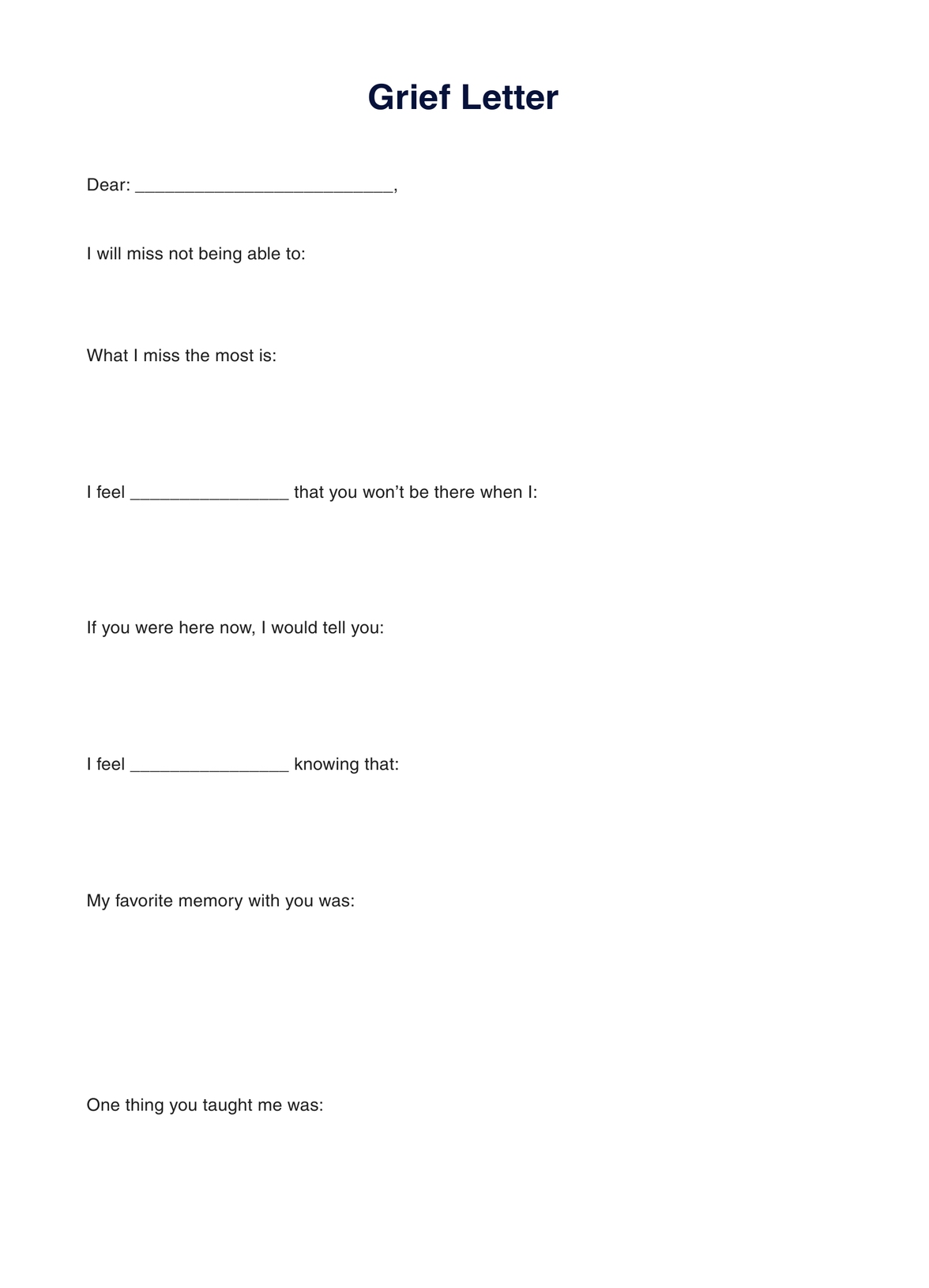 Grief Letter Template PDF Example