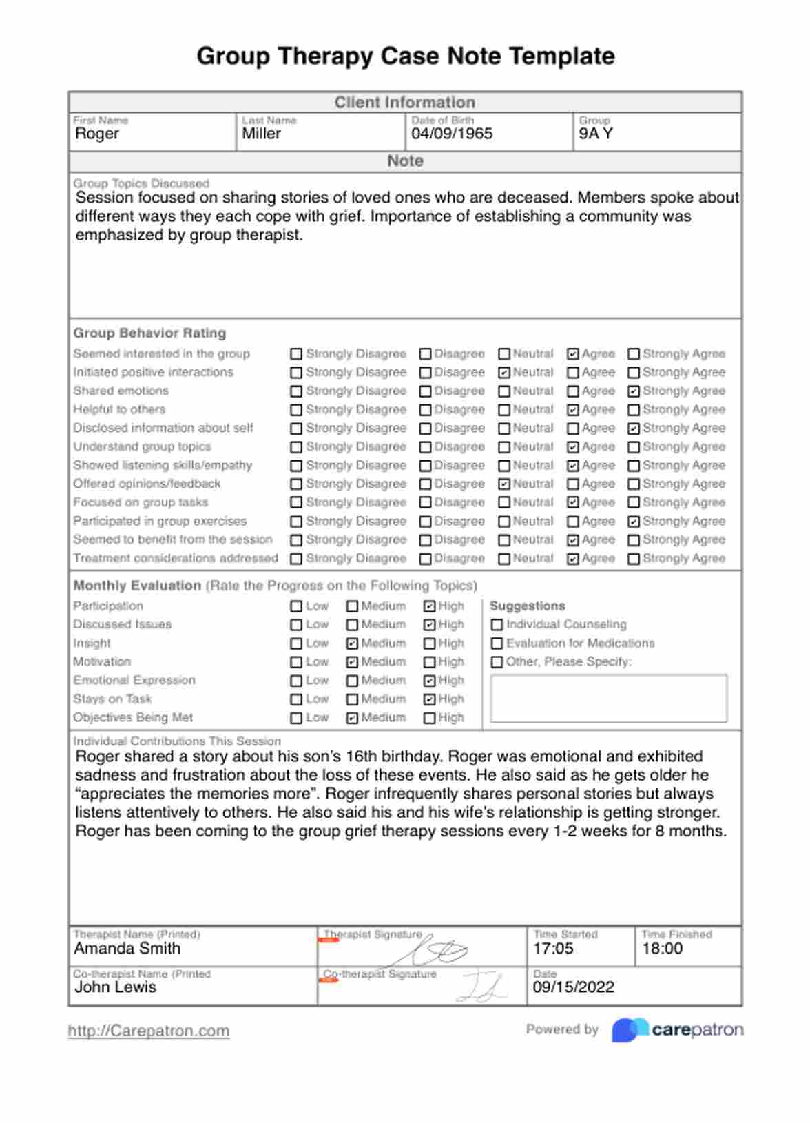 Plantilla de Notas de casos de terapia de grupo PDF Example