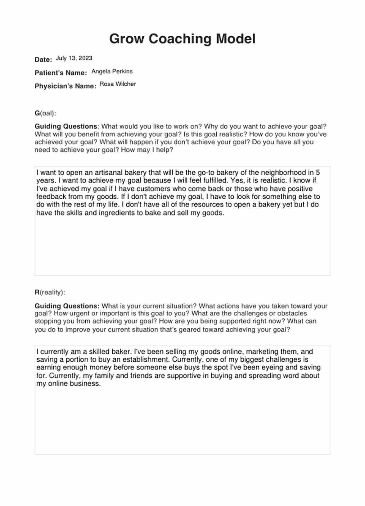 Grow Coaching Model PDF Example