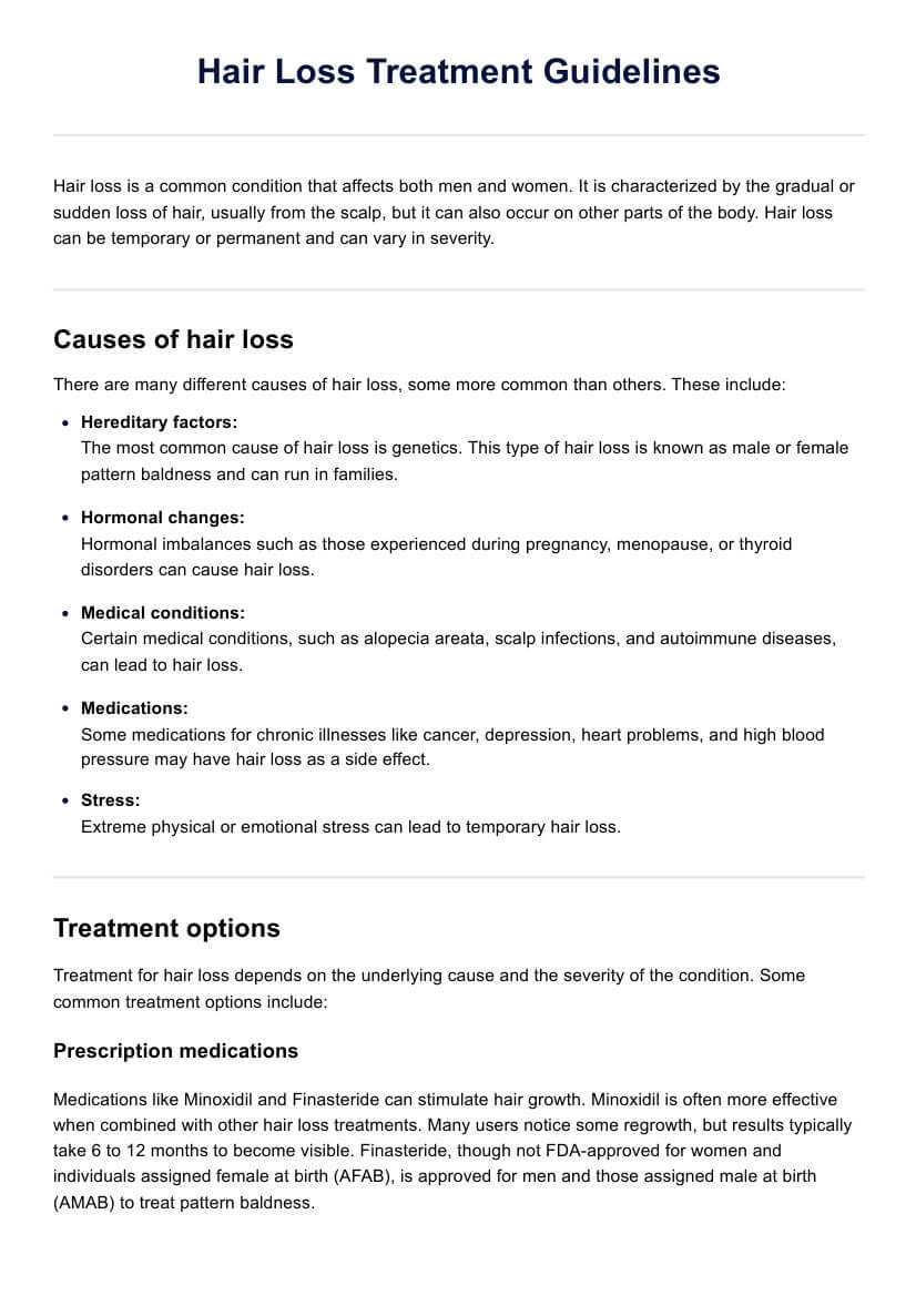 Hair Loss Treatment Guidelines PDF Example