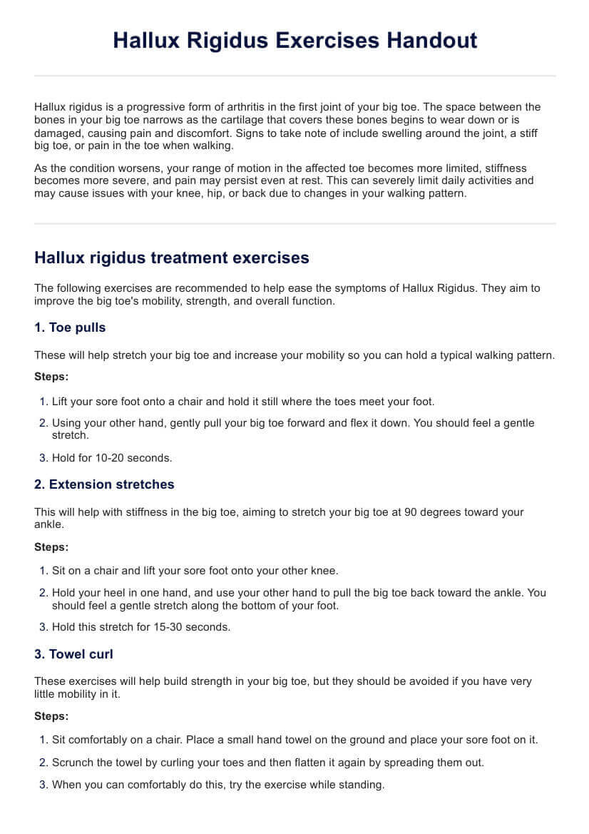 Hallux Rigidus Exercises Handout PDF Example