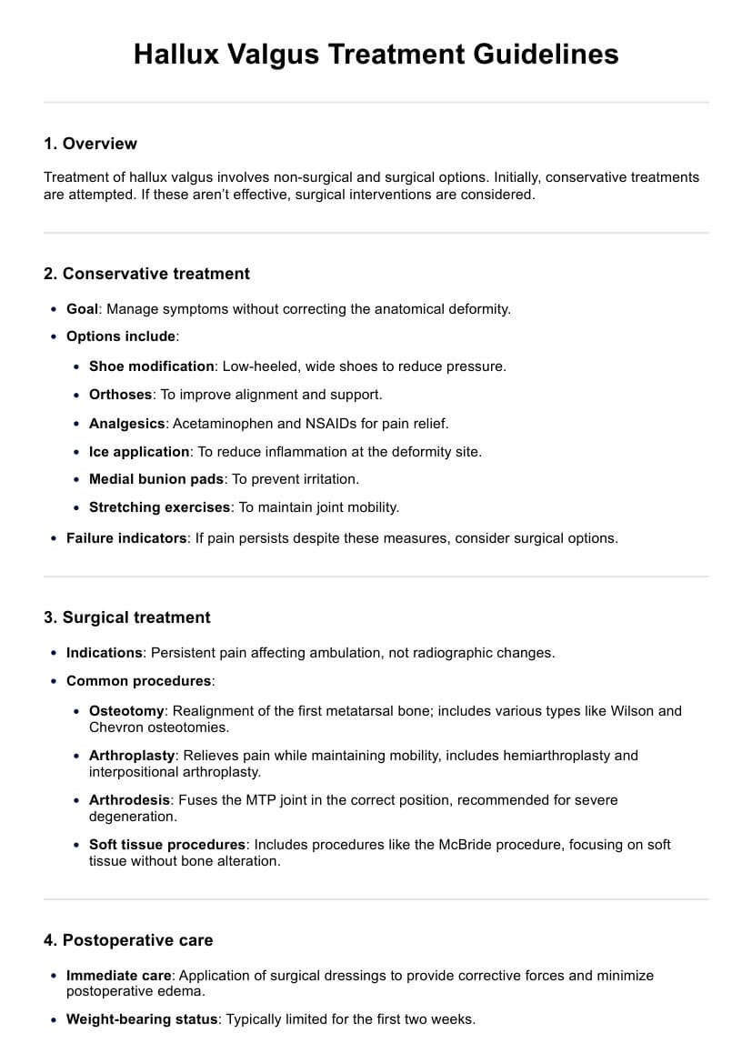 Hallux Valgus Treatment Guidelines Handout PDF Example