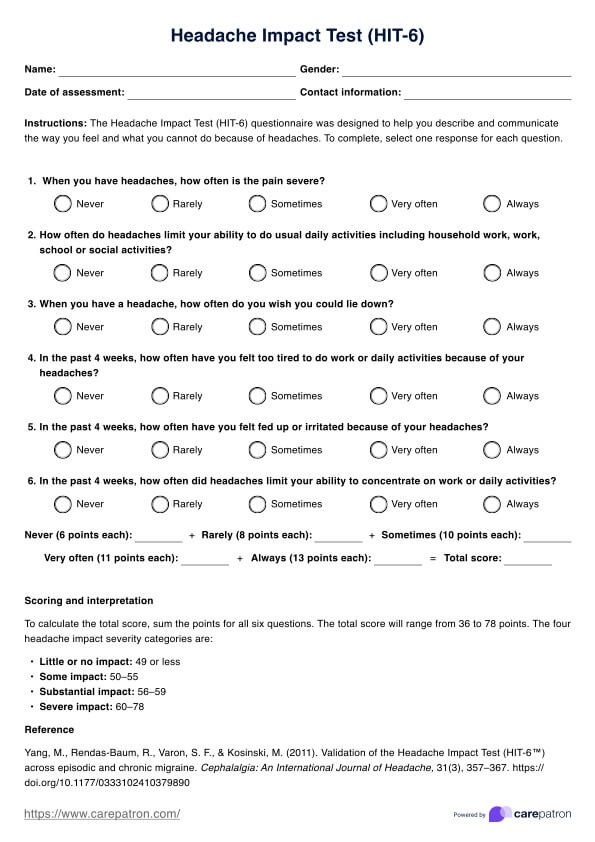 Headache Impact Test (HIT-6) PDF Example