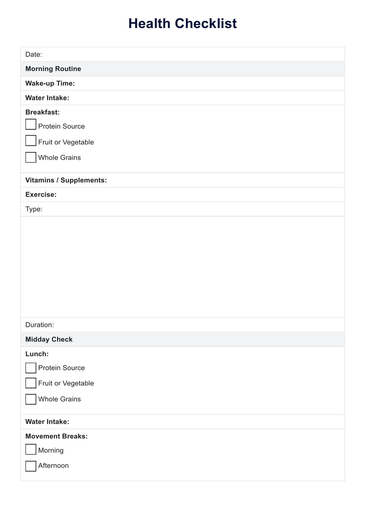 Health Checklist PDF Example