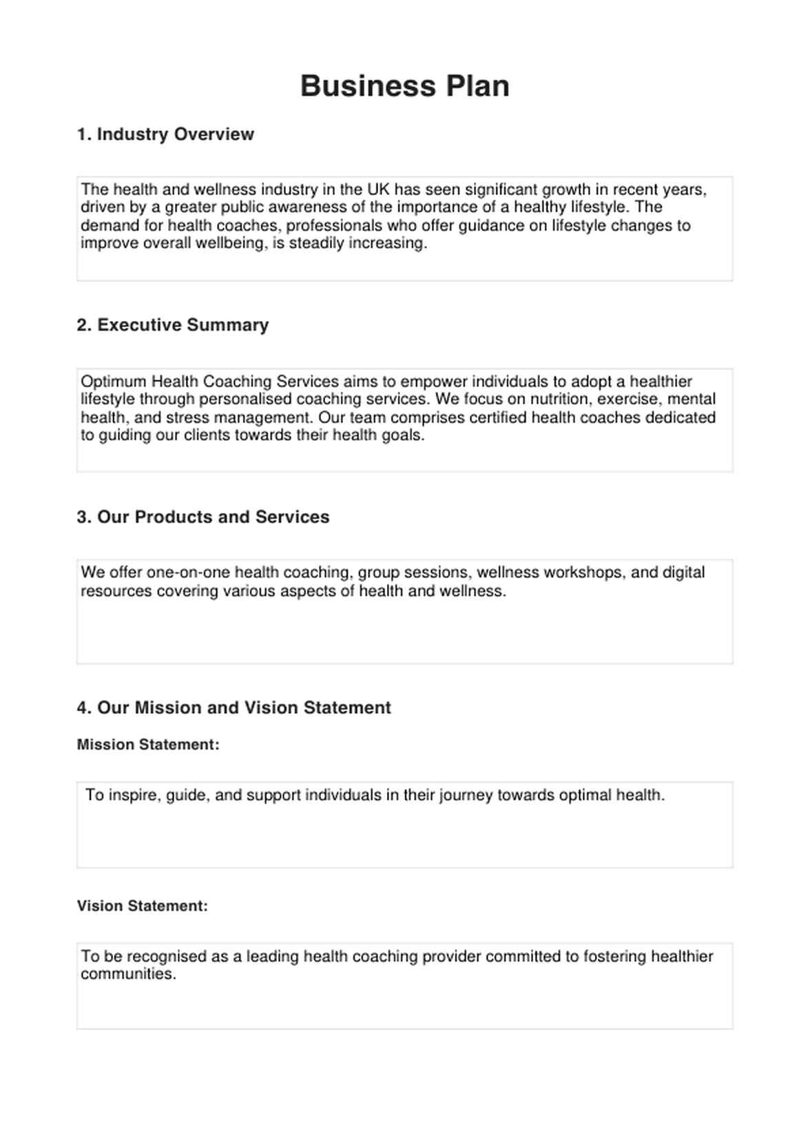 Health Coaching Business Plan PDF Example