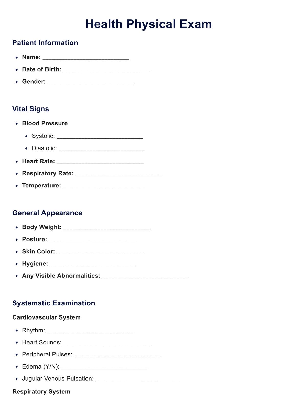 Health Physical Exam PDF Example