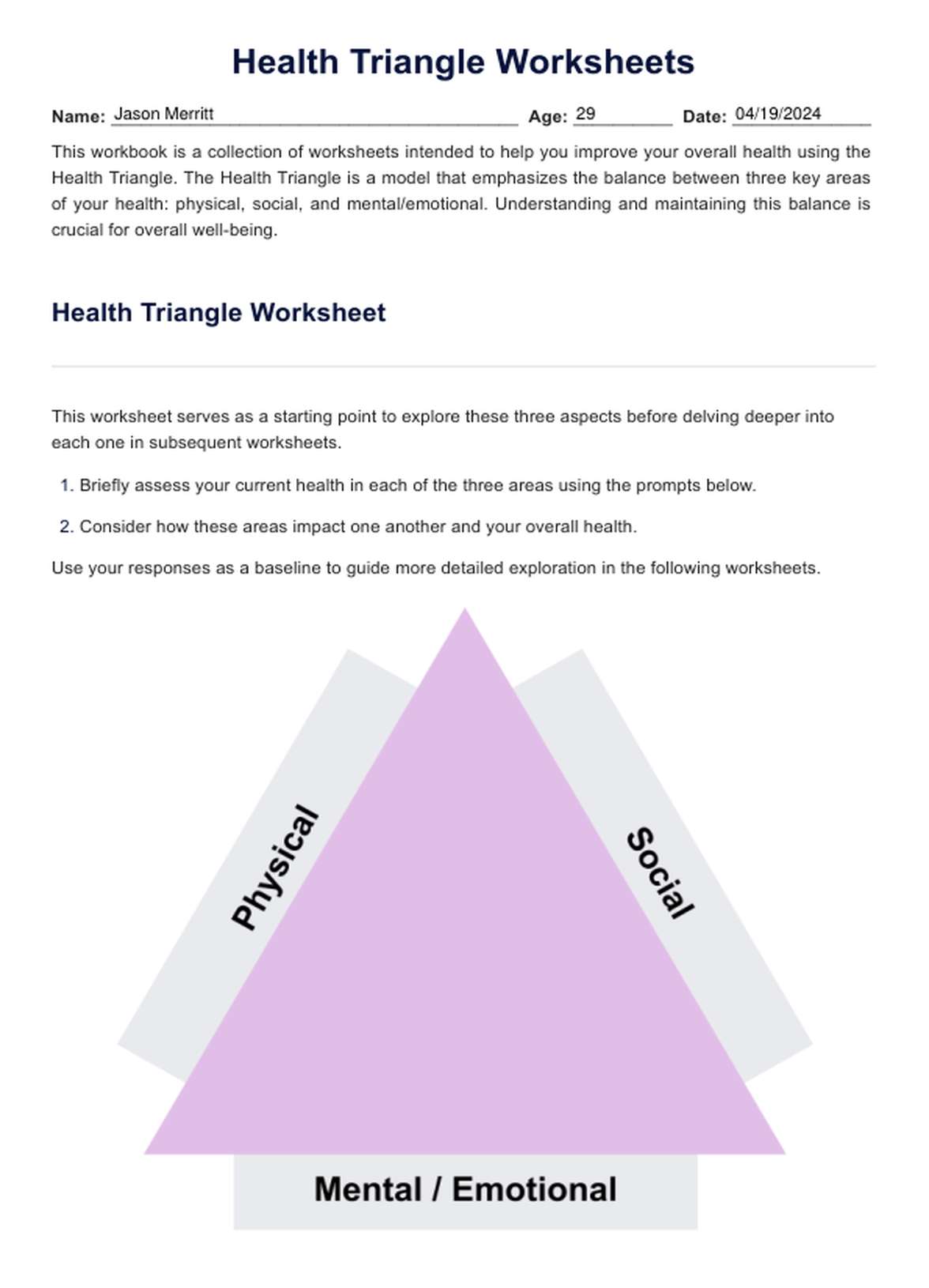 Health Triangle Worksheets PDF Example