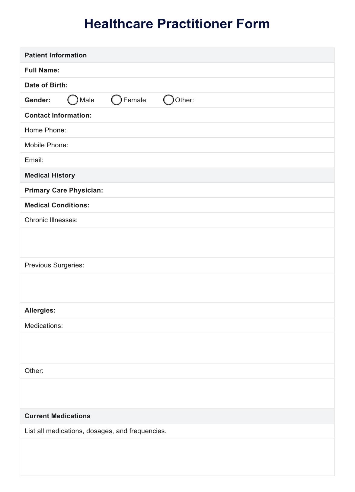 Healthcare Practitioner Form PDF Example