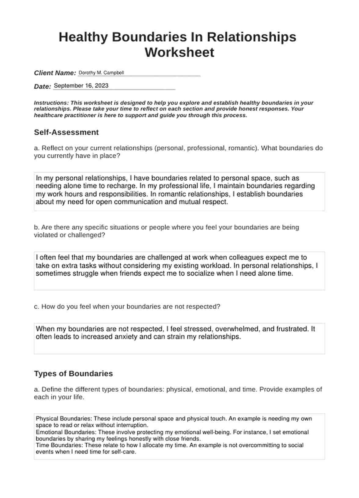 Healthy Boundaries In Relationships Worksheets PDF Example