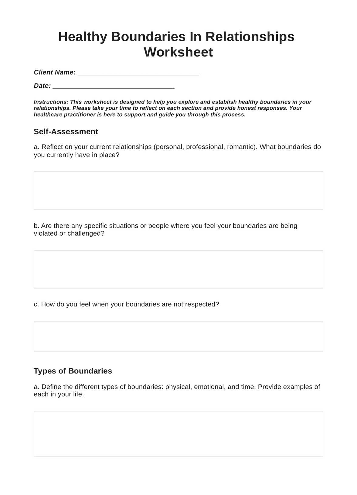 Healthy Boundaries In Relationships Worksheets PDF Example