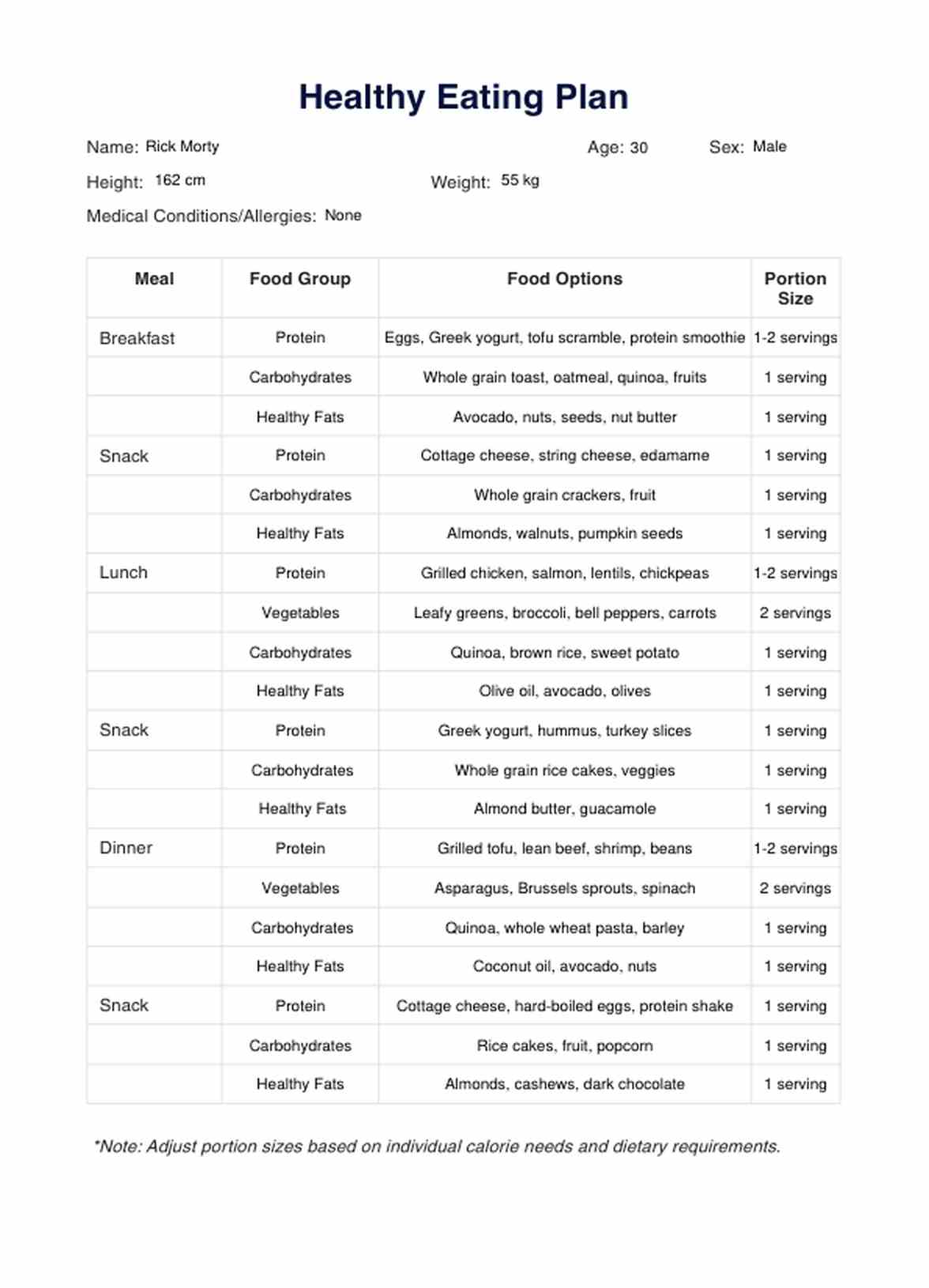 Healthy Eating Plan PDF Example