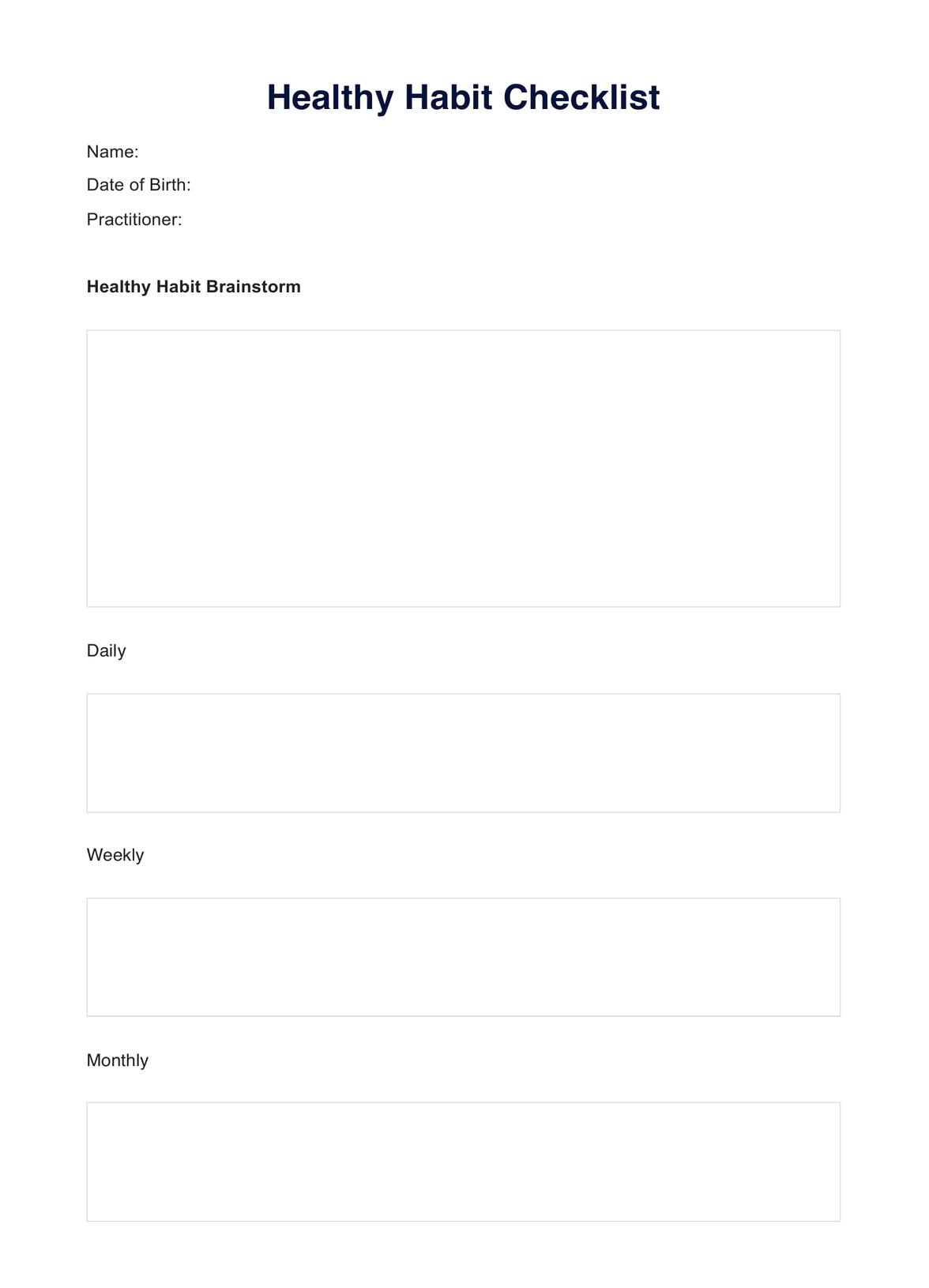 Healthy Habit Checklist PDF Example