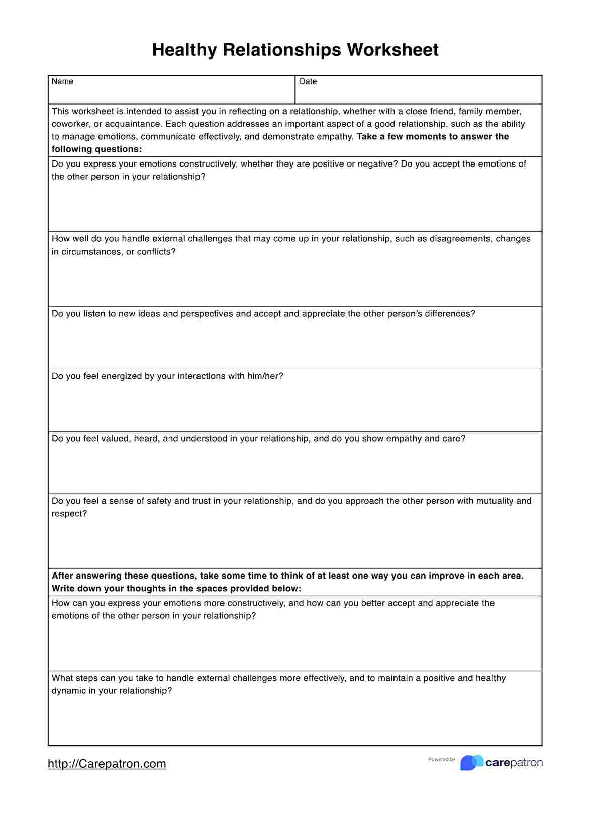 Healthy Relationships Worksheets PDF Example