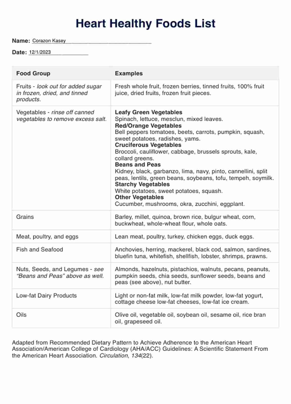  Heart Healthy Foods PDF Example
