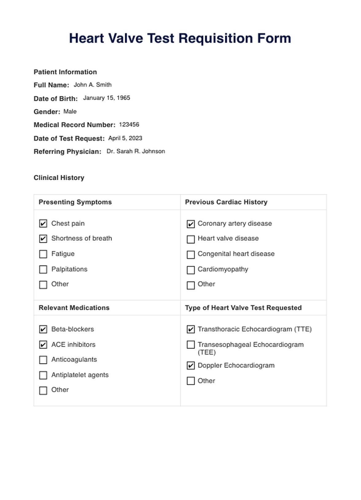 Heart Valve Test PDF Example