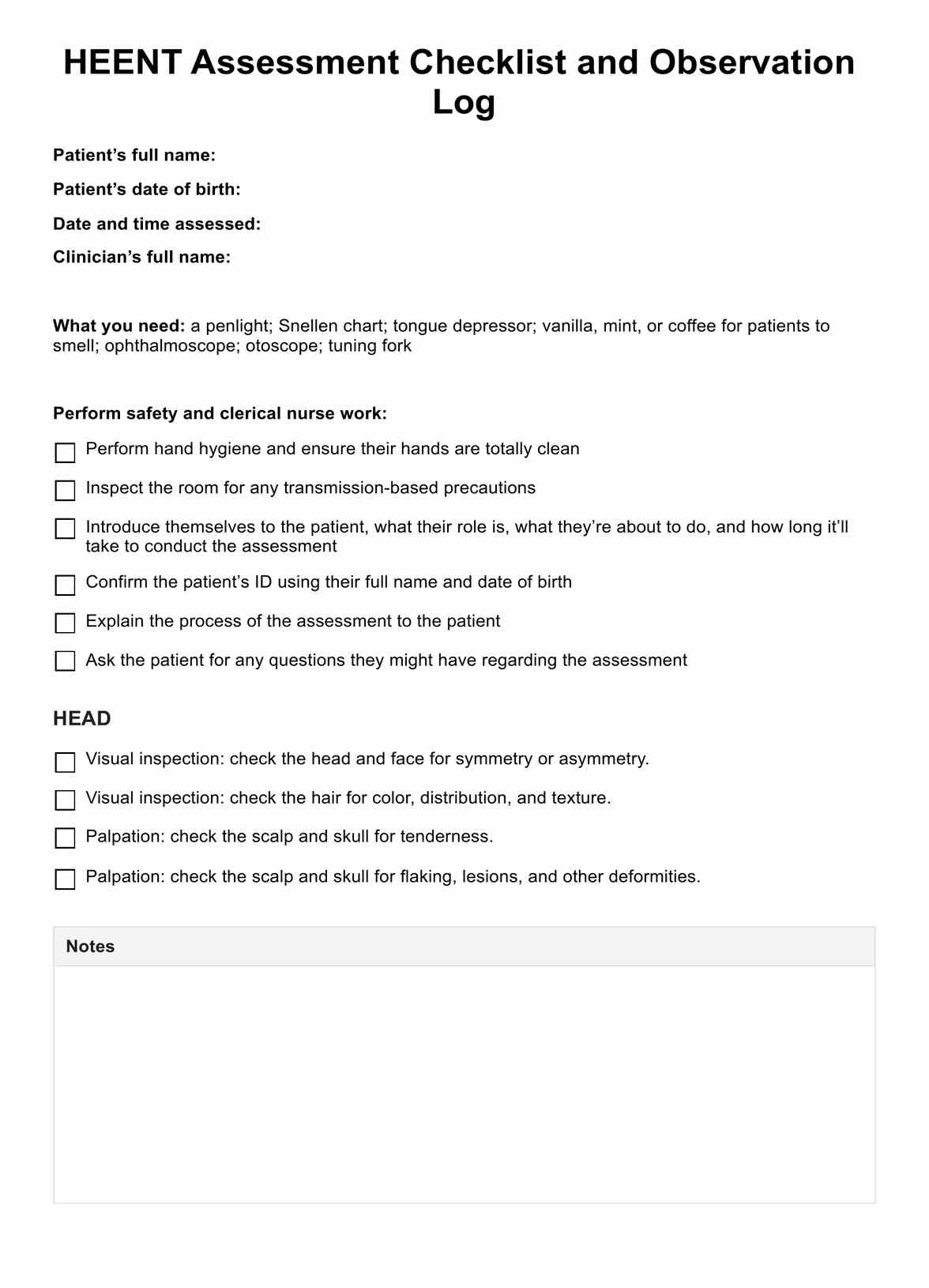 HEENT Assessment PDF Example