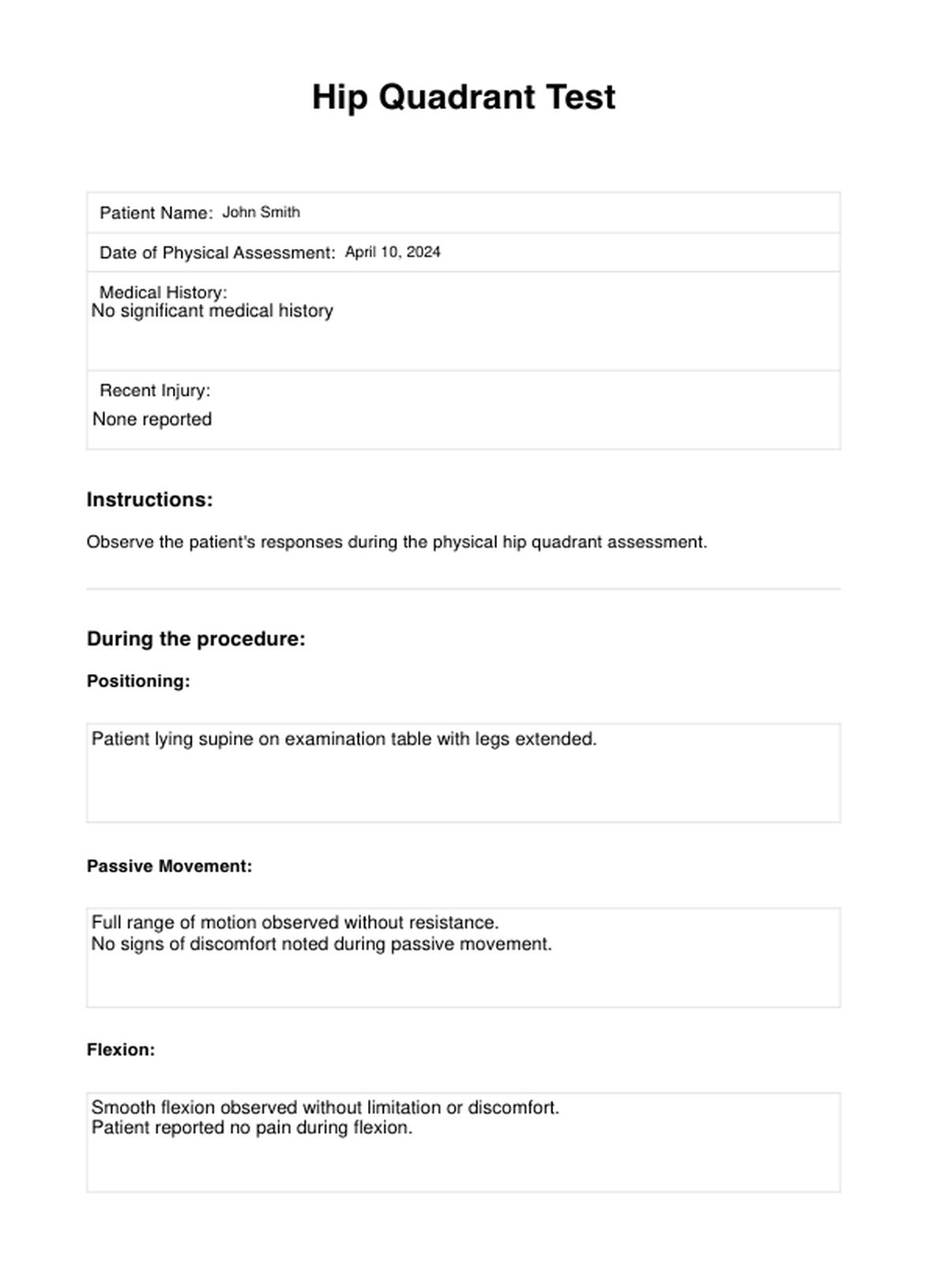 Hip Quadrant Test PDF Example