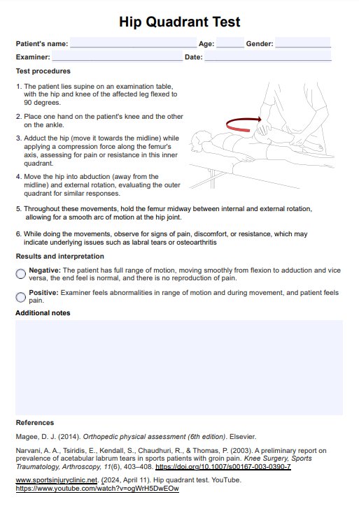 Hip Quadrant Test PDF Example