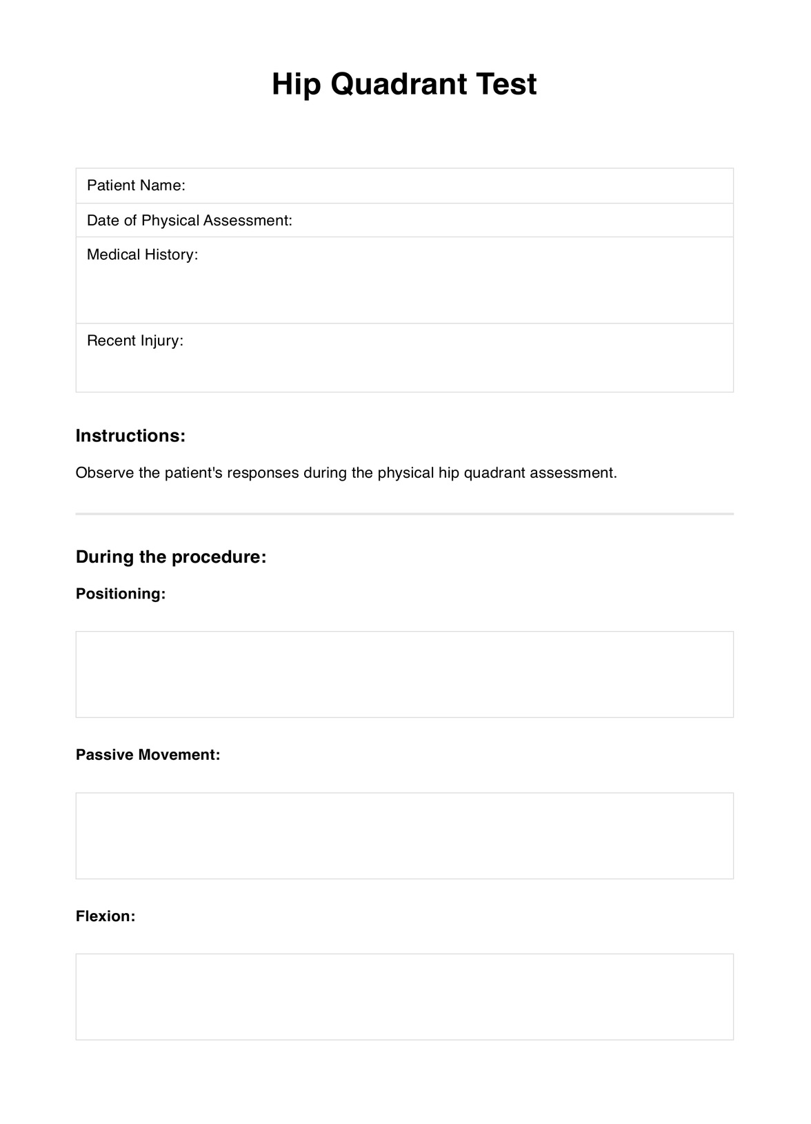 Hip Quadrant Test PDF Example